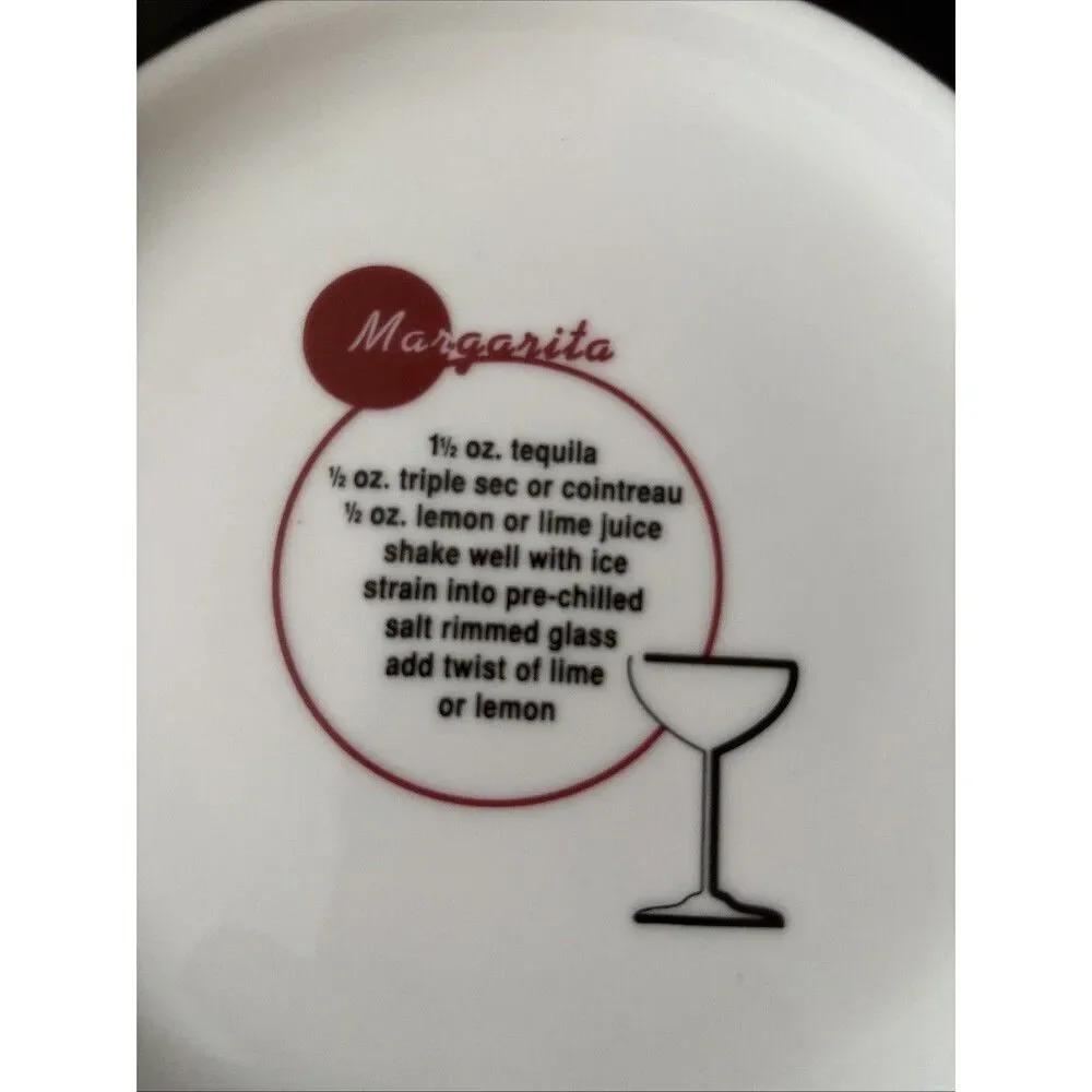 Pottery Barn Retro Bar Set of 4 Appetizer Salad Plates Mixed Drink Recipes 8.5”